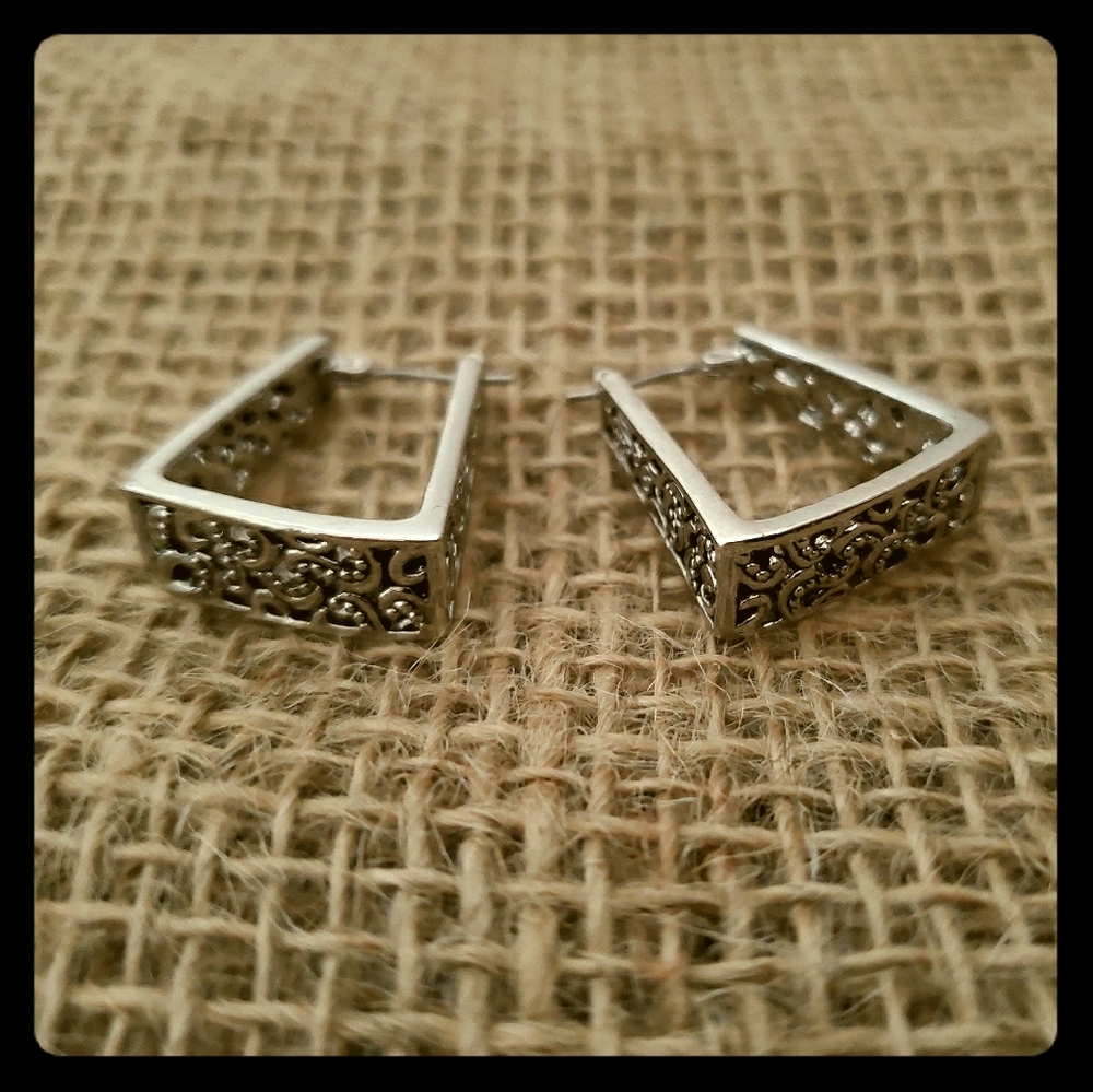 Lia Sophia "Brocade" Silver Tone Square Earrings